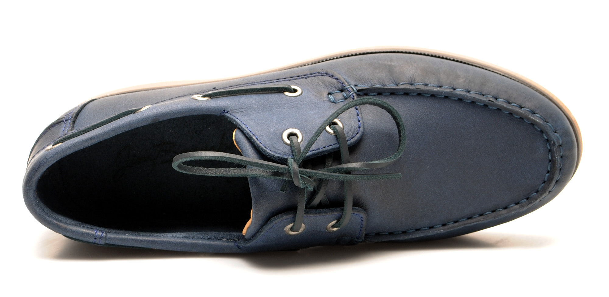 Jim Boomba Australian Style Boat Shoes - Ocean Blue - Rustic Leather
