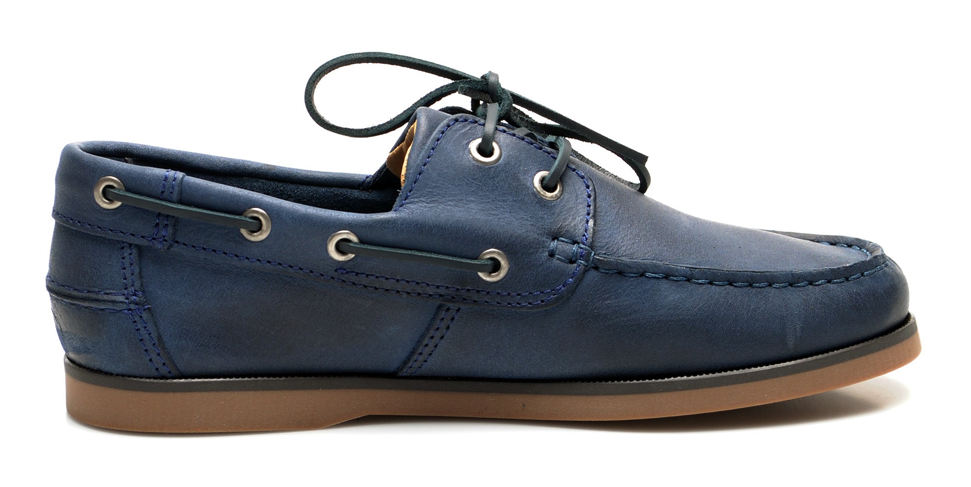 Jim Boomba Australian Style Boat Shoes - Ocean Blue - Rustic Leather