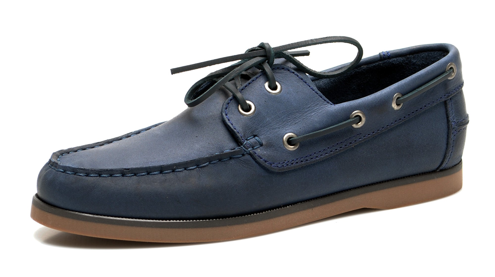 Jim Boomba Australian Style Boat Shoes - Ocean Blue - Rustic Leather
